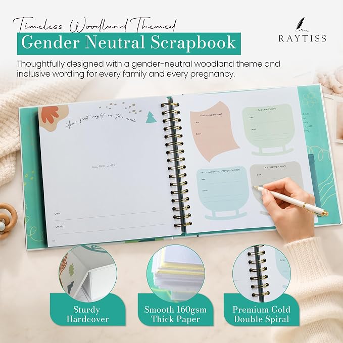 Baby Books Keepsake - Pregnancy Journal & Baby Memory Book, Age 0-5 | 120-page hardcover baby memory book with pregnancy journal, photo pockets, milestone pages, and letter envelope for age 21 - Image 5