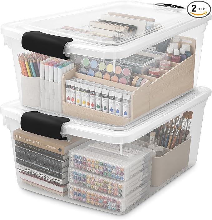 HOMZ Clear Plastic Storage Bin with Secure Latch, 64 Qt, 2 Pack | Heavy-Duty Stackable Containers for Home, Office, and Garage Organization by Homz