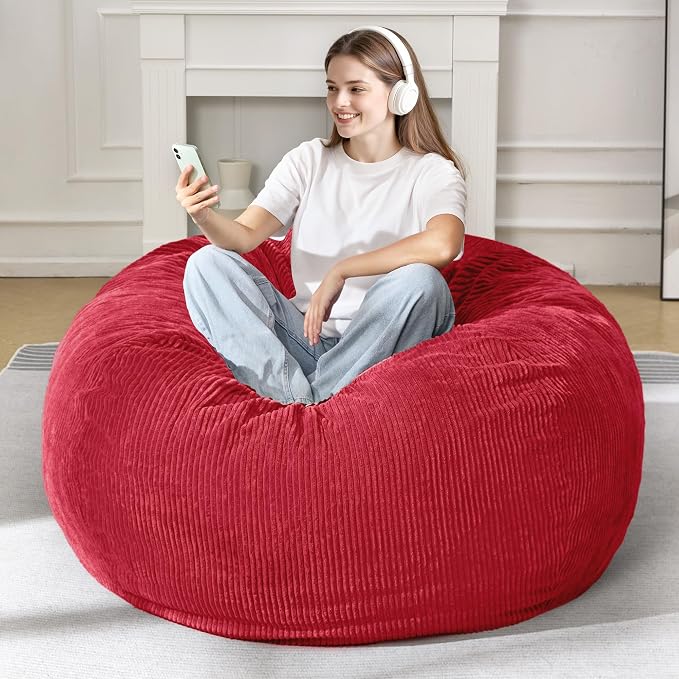 4FT Bean Bag Chair for Adults,Large Teardrop Beanbag with Filler | Beanbag Chair with Memory Foam Filled,Bean Bags with Handy Handle&Machine Washable Cover for Living Room,Bedroom-Red - Image 3