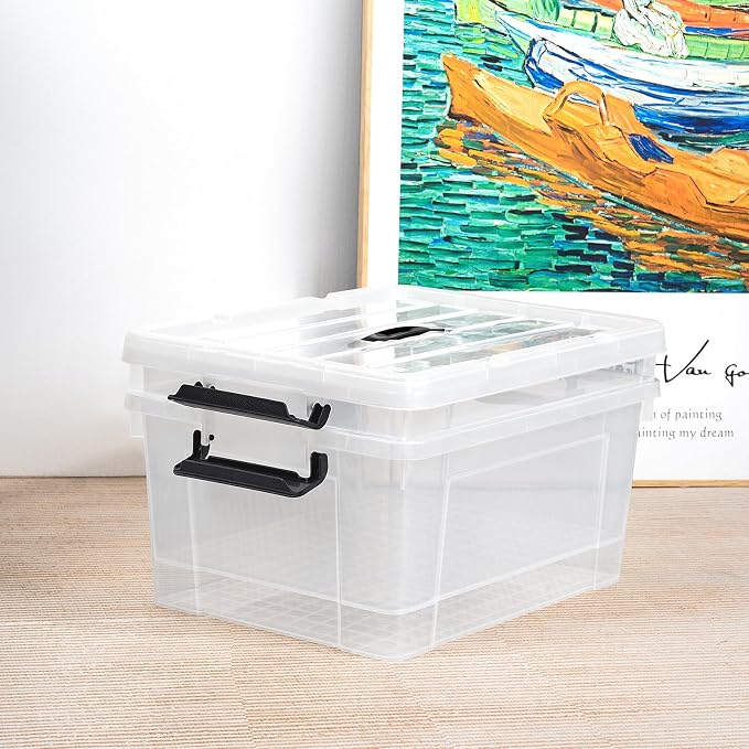 Cetomo Lidded Storage Bin with Handle, Storage Bins with Lid, Organizing Container with Secure Latching Buckles, Stackable and Nestable, Plastic, 40 Quart-6 Pack, Clear - Image 5