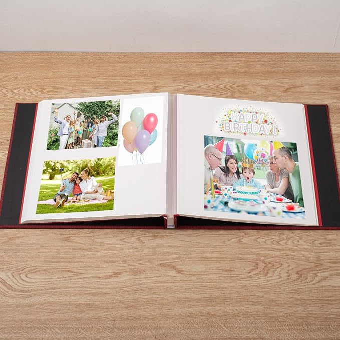 Large Photo Album Self Adhesive 4x6 5x7 6x8 8x10 Pictures Scrapbook Magnetic Album DIY Scrap Book 60 Sticky Pages Linen Cover DIY Photo Album with A Metallic Pen and DIY Accessories(Red) - Image 2