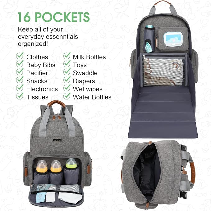 Diaper Bag Backpack with Changing Station, Baby Diaper Organizer Travel Bag | Large Capacity Diaper Bag for Moms Dads - Fold Out Changing Pad, Insulated Pockets, Stroller Straps, Baby Eessentials - Image 3