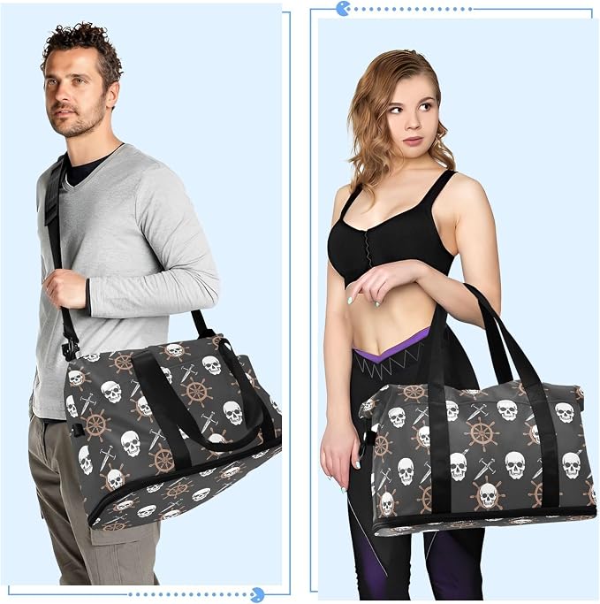 Travel Duffel Tote Bag Gothic Skull Pirate Sports Duffel Bag with Wet Pocket Weekender Overnight Bag for Women Men Gym Bag, Carry On Bag Hospital Bag for Labor and Delivery - Image 4