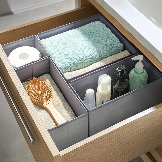 Drawer Organizers, Durable Fabric, Washable, with Base Support Boards, Small Storage Boxes for Bathroom, Closet, Dresser, Set of 12, Dark Grey - Image 4