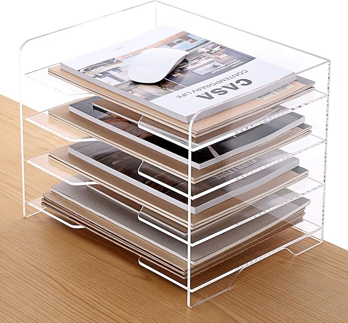 SANRUI Acrylic Paper Organizer Letter Tray for Desk, 4 Tier Enlarged File Sorter,Clear File Holder Desktop Shelf Document Storage for School Office Home by SANRUI