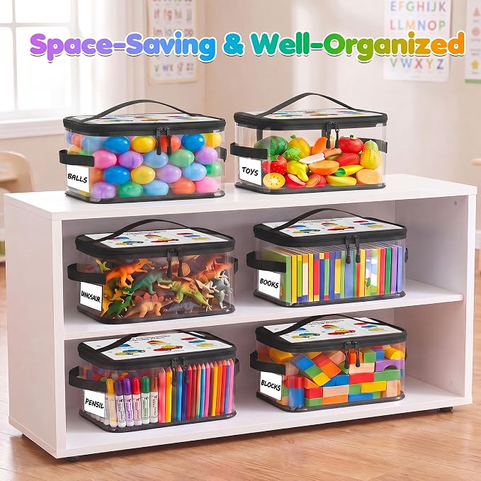 6-Pack Extra Large Clear Toy Storage Bags Transparent Waterproof With Zippers & Labels Durable Reusable Organizer for Blocks,Puzzles & Games - Image 4