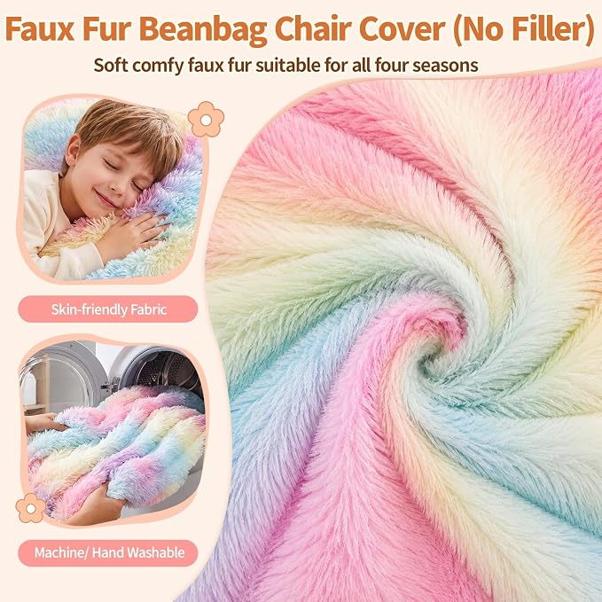 Stuffed Animal Storage Bean Bag Chair Cover, Soft Bean Bag Cover | Fluffy Faux Fur Stuffed Animal Storage Chair, Non-Slip Bottom, Fill with Plush Toys or Blankets, for Adults Teens Kids Girls - Image 4