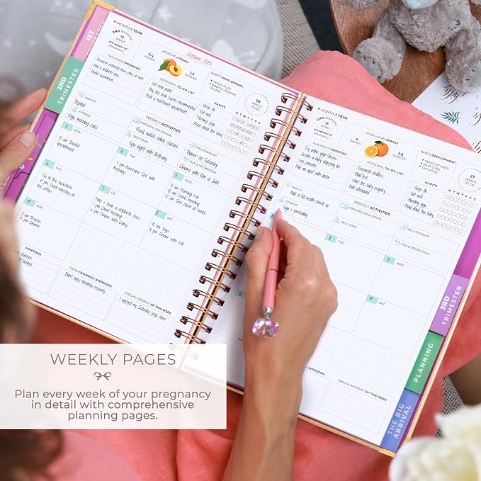 Clever Fox Pregnancy Journal, Expecting First Time Mom Planner Rose Gold | SonoFrame edition, Organized pregnancy & baby diary with weekly countdown calendars & checklists, memory book 9 x 10.5 in - Image 6