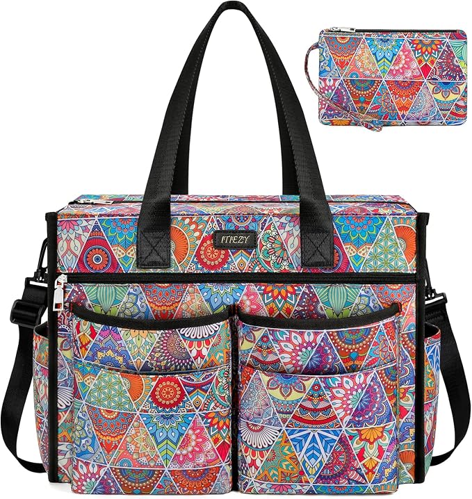 ITIEZY Large Utility Tote Bag for Women with 18 Pockets, Waterproof Teacher Nurse Bags with Zipper for Everyday Travel Work by ITIEZY