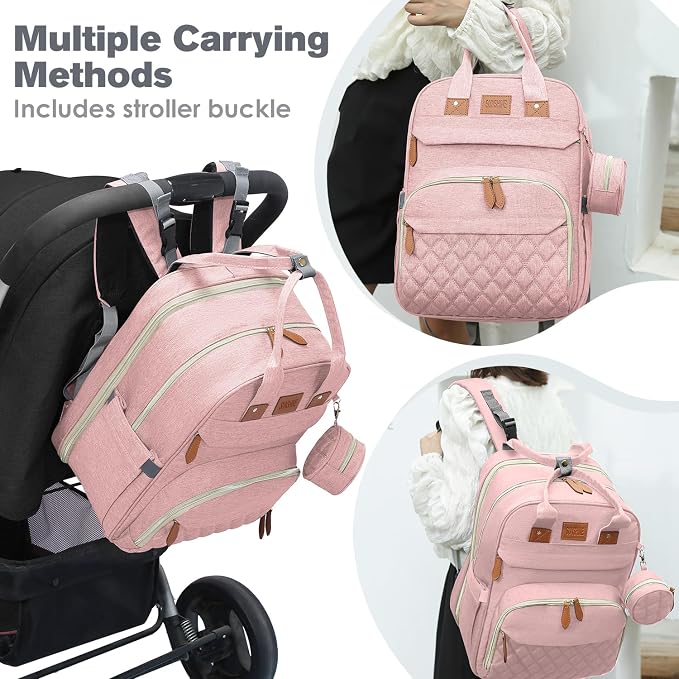 JSTPRO Large Diaper Bag Backpack with Changing Station, Pink | 25L Lightweight 900D Waterproof Nylon, Insulated Pockets & USB Port, Baby Shower Gifts for New Moms and Dads - Image 3