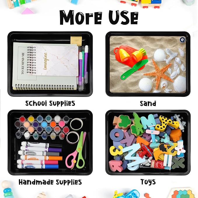 Maitys 24 Pcs Plastic Art Tray 11x8.7x1 Inch Activity Craft Tray,Black | Classroom Serving Trays, Stackable Storage, Sand Trays for School Painting Beads Crafts DIY Projects - Image 4