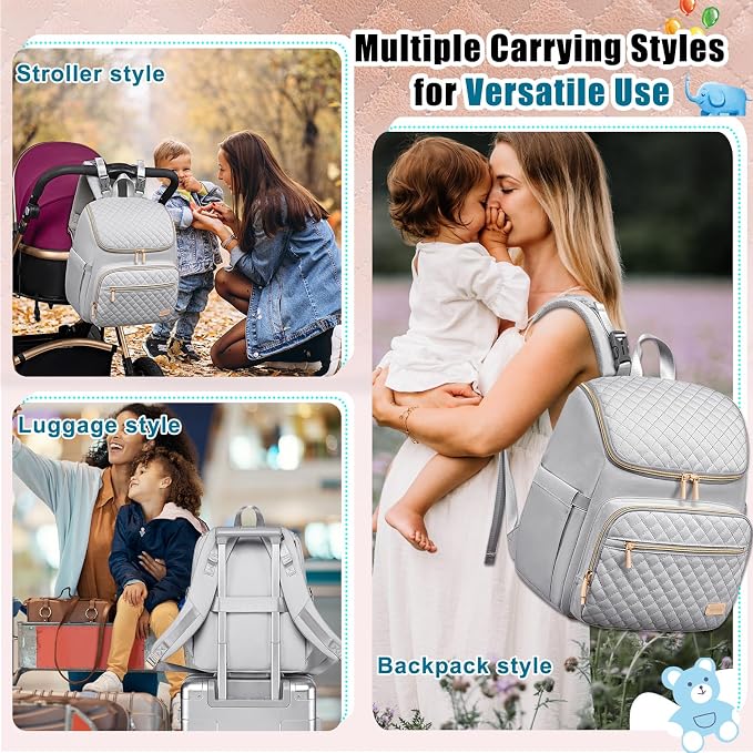 Diaper Bag Backpack Large Baby Diaper Bag with Changing Pad Travel Diaper Backpack,Baby Bag for Boys Girls,Stroller Straps,5 Insulated Pockets (Gray) - Image 7