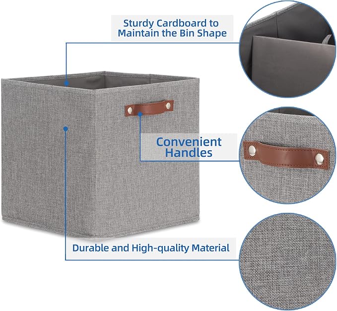 Temary Fabric Storage Cubes - 13 x 13 Collapsible Bins with Handles for Home Organization (Gray) - Image 3