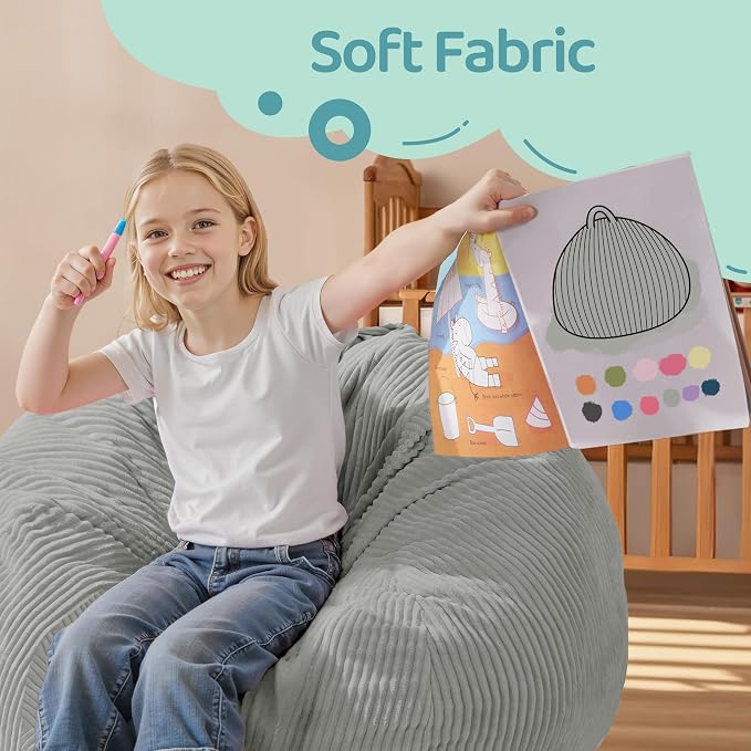 2.5FT Bean Bag Chair,Teardrop Bean Bags with Memory Foam Filled | Beanbag Chairs with Handle,Teardrop Bean Bag Sofa with Corduroy Machine Washable Cover for Living Room,Bedroom-Light Grey - Image 7