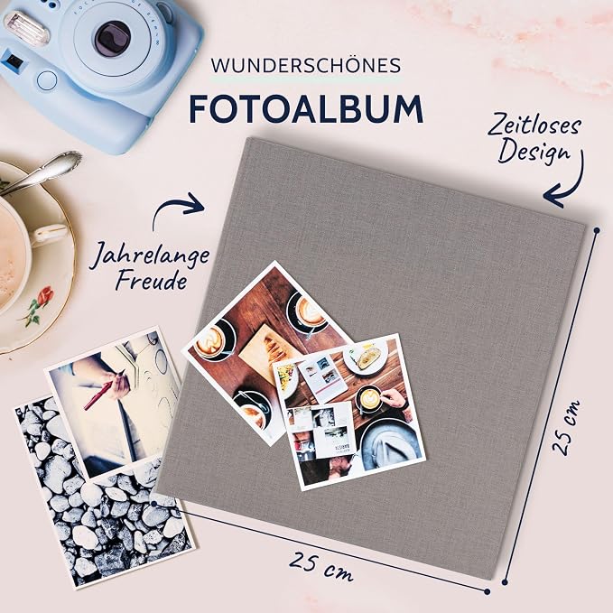 goldbuch 24606 Summertime Trend 2 Photo Album with 60 White Pages with Parchment Dividers, Memory Album with Linen Cover, Photo Album for Gluing, Grey, 25 x 25 x 4 cm - Image 2