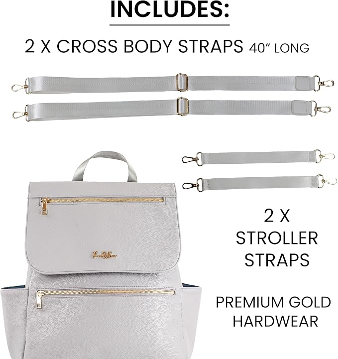 Premium Vegan Leather Diaper Bag Backpack – Large Designer Baby Bag, Stylish Diaper Backpack with Stroller & Crossbody Straps & Multiple Compartments (Ivory) - Image 5