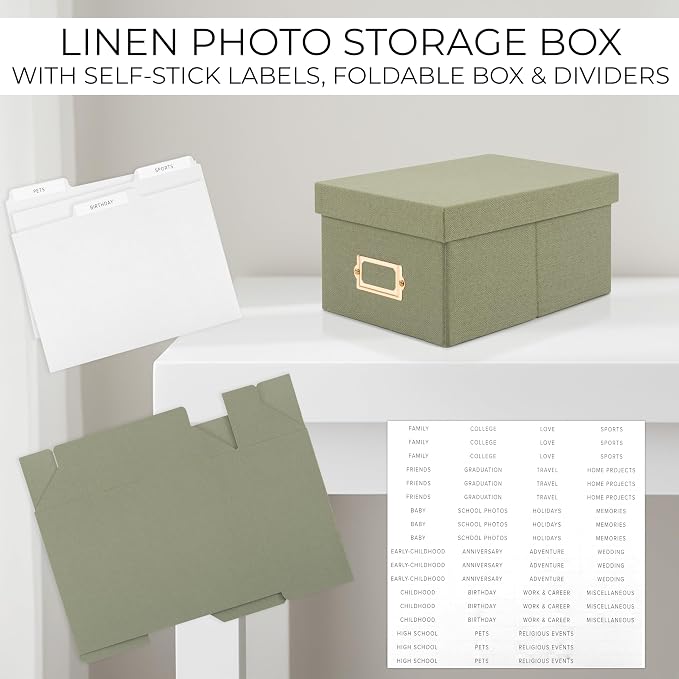Decorative Photo Storage Box - Sturdy Linen Organizer Holds 850 4x6 Photos | Organizer with Dividers Stores Up to 850 Pictures - Portable Scrapbook Storage Containers with Lid - Image 9