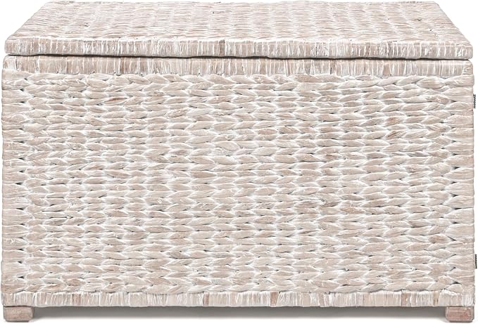 happimess Anada 30" Storage Trunk Wicker Weave Water Hyacinth, White Wash | Solid Mahogany Construction, Collapsible Folds Flat, Removable Lid, Fabric Liner, Footed Base, 17.5" Height, 17.5" Depth - Image 9