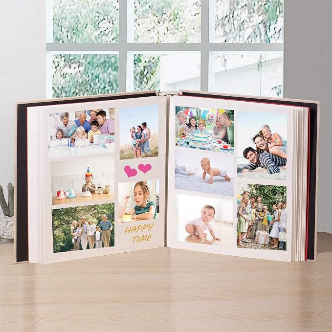 Large Photo Album Self Adhesive 4x6 5x7 3x5 8.5x11 Magnetic Scrapbook DIY Scrap Book Length 13 x Width 12.8 (Inches) 120 Sticky Pages Beige Linen Cover DIY Photo Album - Image 3
