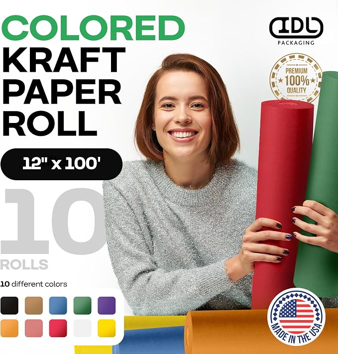 Assorted Colors Kraft Paper, Set of 10 Rolls 12" x 1200" (100 ft) - USA-Made Natural Multi-Color Construction Paper for Arts & Crafts, School & DIY Projects, Gift Wrapping by IDL Packaging - Image 2