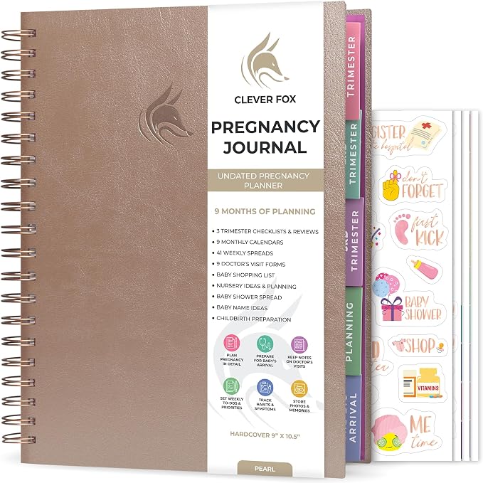 Clever Fox Pregnancy Journal, Expecting First Time Mom Planner Pearl | Organized pregnancy & baby diary with weekly countdown calendars & checklists, maternity memory book, ivf 9 x 10.5 in by CleverFox