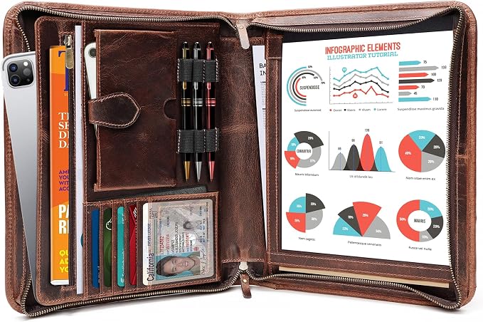 Leather Portfolio Binder, Professional Organizer Padfolio – Resume Folder, Business Card & Document Holder, Portfolios for Men & Women, Office & Business Supplies (Large - Brown) by Unknown