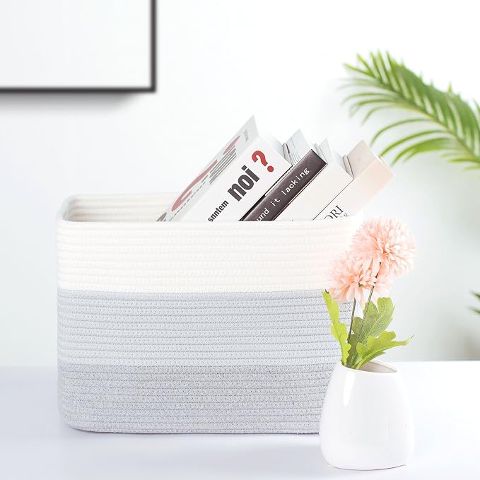 3-Pack Storage Baskets for Shelves, Playroom and Classroom, Book Basket, Decorative Storage Cube Bins, Woven Closet Organizers, Pantry and Shoe Organizer, 3-Tone Grey - Image 2