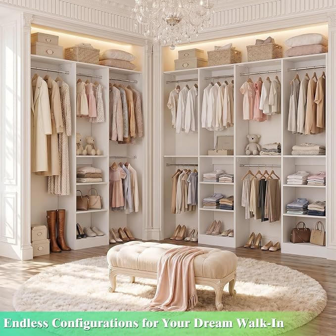 Besiost 4FT Small Closet Organizer System with 4 Hanging Rods & 3 Shelves | 48" Closet System for Small Closets, 80" H Small Closet Organizers and Storage for Bedrooms, Cloakrooms, White - Image 3