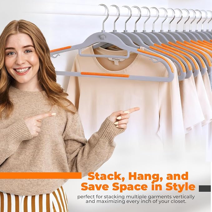 Plastic Hangers 10 Pack, Cascading Slim Space Saving Clothing Hangers with 360° Rotating Hook, Non Slip Clothes Hangers for Sweater Shirt, Heavy Duty Coat Hanger with Inner Hook for Closet, Grey - Image 10
