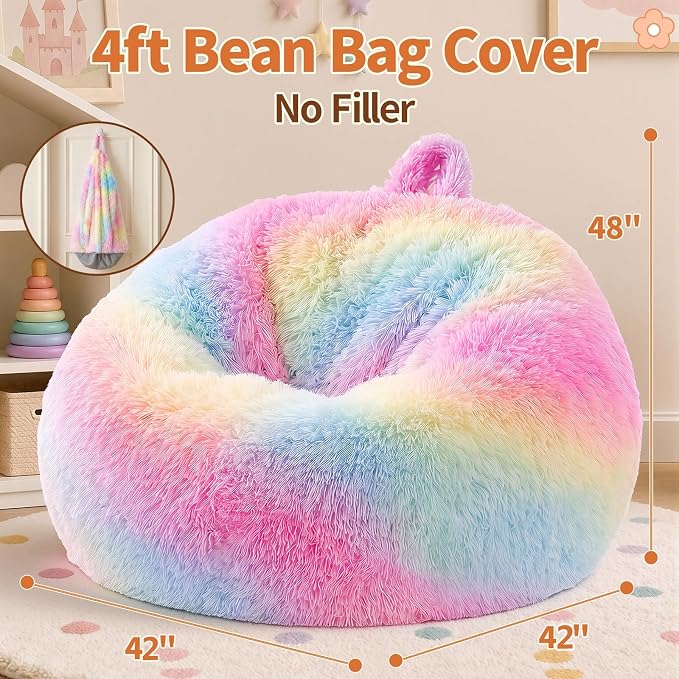 Stuffed Animal Storage Bean Bag Chair Cover, Soft Bean Bag Cover | Fluffy Faux Fur Stuffed Animal Storage Chair, Non-Slip Bottom, Fill with Plush Toys or Blankets, for Adults Teens Kids Girls - Image 2