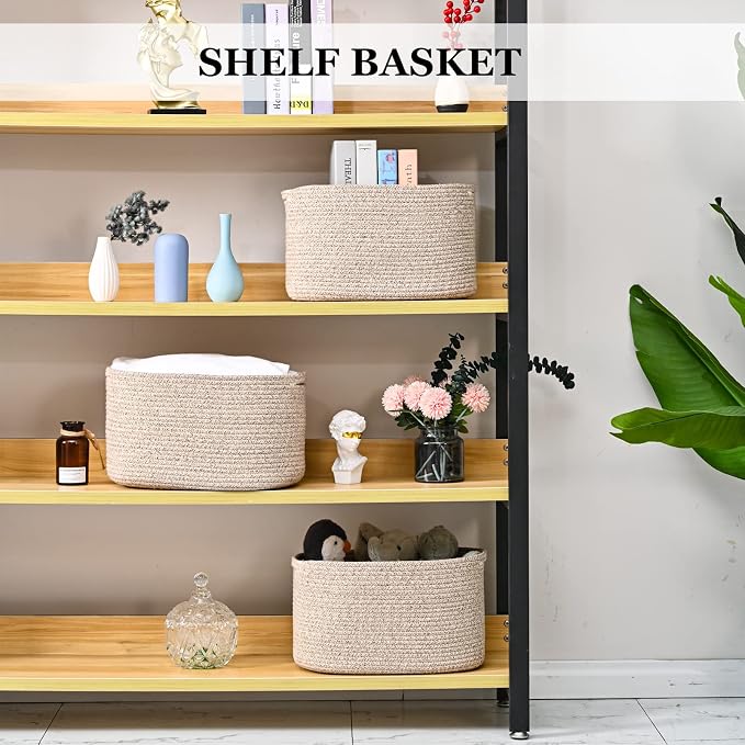Cotton Rope Storage Baskets for Organizing 3Pack 15"x10"x9" Woven Baskets for Storage,Shelf Baskets Storage Bins Towel Baskets for Bathroom,Toys Baskets Nursery Basket Laundry Baskets(Brown) - Image 3