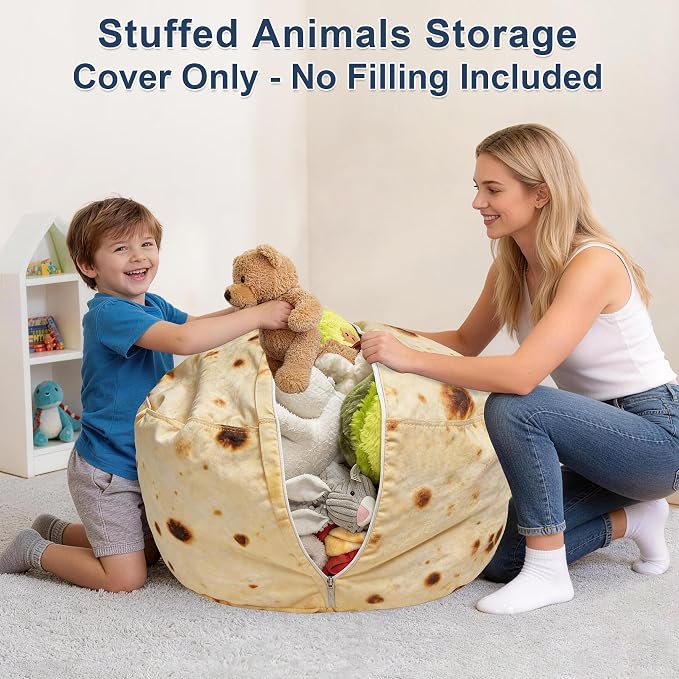 Lukeight Stuffed Animal Storage Bean Bag Chair Cover for Kids, Velvet Plush Toy Organizer Seat, Cover Only, No Filling Included, Long YKK Zipper, Side Pocket, Large 27"D x 16"H - Image 4