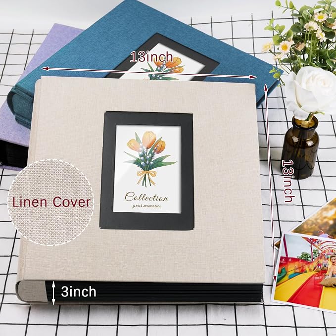 Linen Photo Album 4x6 Large Capacity 1000 Pockets Pictures Fabric Cover Books Albums Wedding School Family Anniversary Baby Memory Engagement Travel Albums(Beige, 1000 Pockets) - Image 2