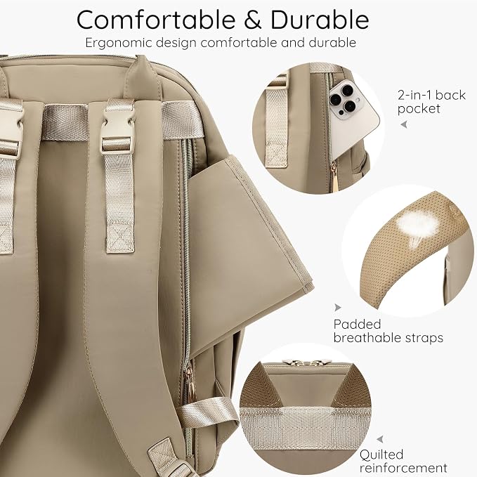 AIJIEKE Diaper Bag Backpack, Large Multi-functional Diaper Backpack, Khaki | Waterproof lightweight baby backpack. With changing pad, stroller straps, insulated & wet/dry pockets. Mom & dad essential - Image 6