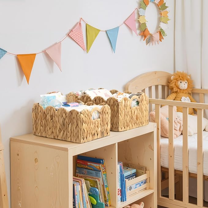 GRANNY SAYS Wicker Storage Basket for Shelves, Scalloped Baskets for Pantry | Scalloped Water Hyacinth Basket, Storage Wicker Basket for Pantry, Water Hyacinth Baskets with Scalloped Edge, Woven Baskets - Image 5