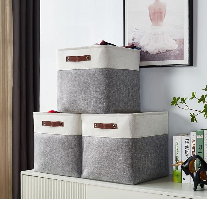 DECOMOMO Cube Storage Bin 11x11, Fabric Storage Bins | 4 Pack, Storage Baskets for Shelves, Kallax Storage Cubes (Grey & White) - Image 6