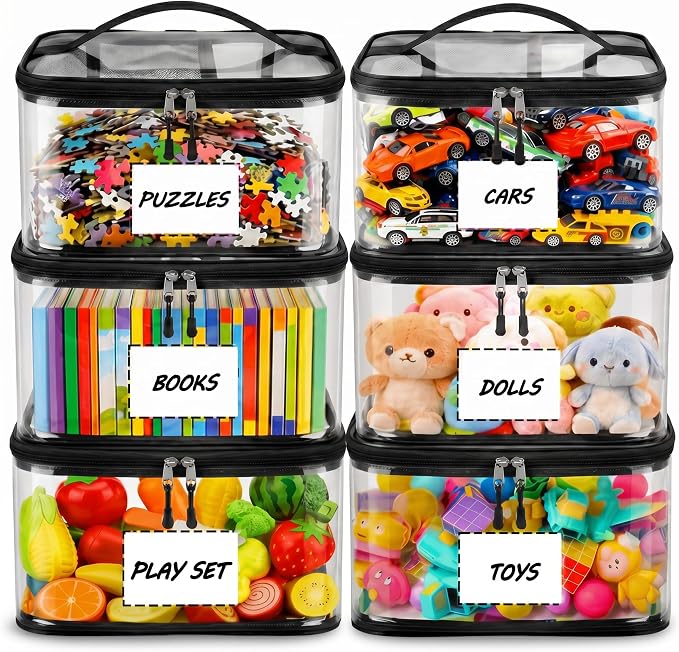 6-Pack Extra Large Clear Toy Storage Bags Transparent Waterproof With Zippers & Labels Durable Reusable Organizer for Blocks,Puzzles & Games - Image 8