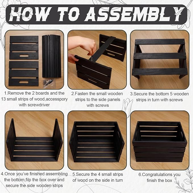 Weysat 3 Pack Large Wood Crates Box for Storage 12 x 10 x 8 Inches Unassembled Wooden Milk Crates with Handle Decorative Nesting Box for Winter Display Rustic DIY Office Home Retail Art (Black) - Image 4