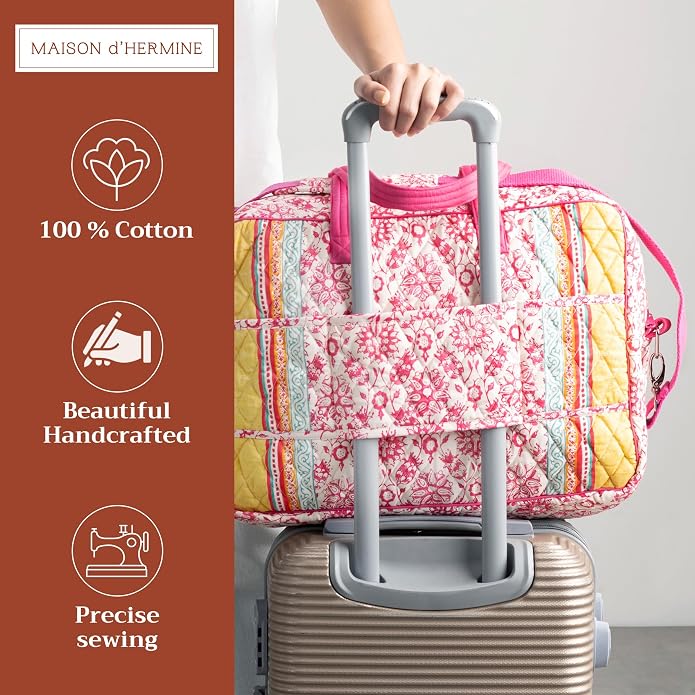Maison d' Hermine Weekender Bags for Women Cotton Quilted Duffel Overnight Luggage Weekend Bag for Men Gym Gifts Travel | Overnight Luggage Weekend Bag for Men Gym Sports Gifts Duffle bag Business Travellers Trip Spring Summer - Image 4