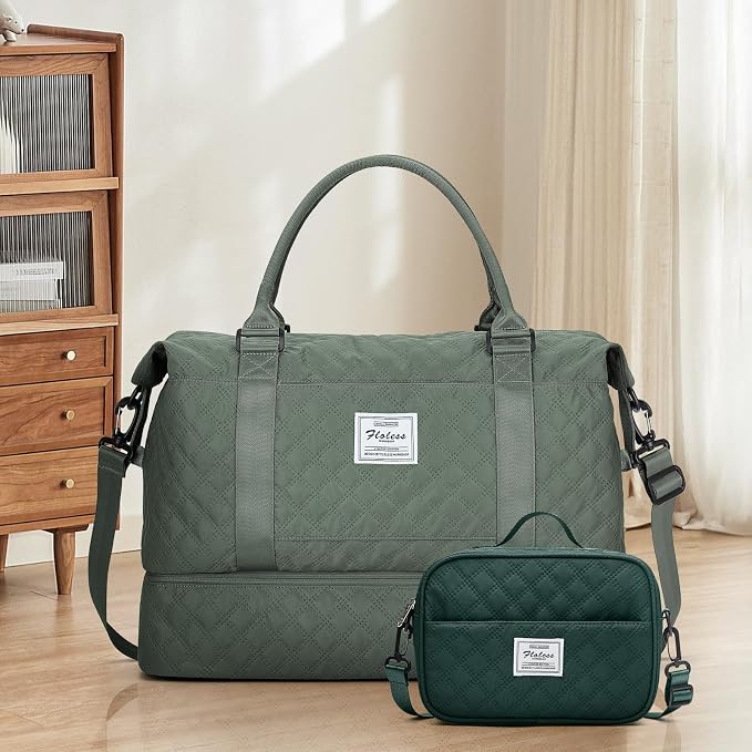 Weekender Bags for Women, Travel Duffel Bag with Shoes Compartment | Overnight Bag with Toiletry Bag, Carry on Personal Item Bag for Travel Business Trips Sport Hospital,Grid Travel Bag Set - Image 9