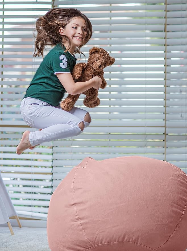 WEKAPO Stuffed Animal Storage Bean Bag Chair Cover for Kids | Stuffable Zipper Beanbag for Organizing Children Plush Toys Large Premium Cotton Canvas (Solid Pink, XX-Large) - Image 5
