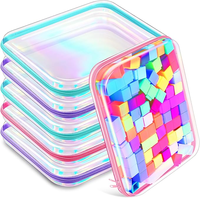 Sanwuta 6 Clear Hard Zipper Case,Holographic,13.78 X 11.81 X 2 Inch | Pencil Case Pouches ,Makeup Bag,Plastic Toiletry Diaper Bag ,Travel Toy Storage,Waterproof Organizer Bins by Sanwuta