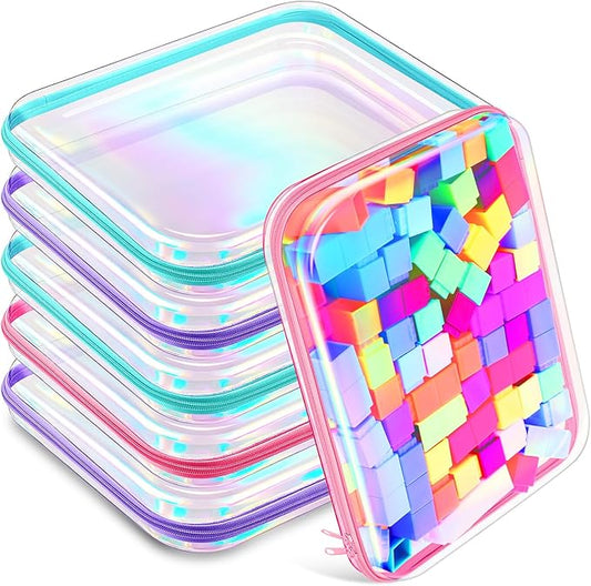 Sanwuta 6 Clear Hard Zipper Case,Holographic,13.78 X 11.81 X 2 Inch | Pencil Case Pouches ,Makeup Bag,Plastic Toiletry Diaper Bag ,Travel Toy Storage,Waterproof Organizer Bins by Sanwuta