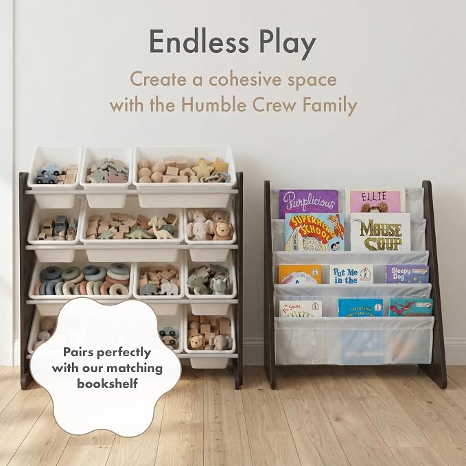 Humble Crew Kids Toy Organizer with 12 Bins, 4 Tier Storage for Playroom | Sturdy wood and steel toddler shelf, removable BPA-free containers, wall anchor anti-tip safety kit for bedroom or classroom - Image 9