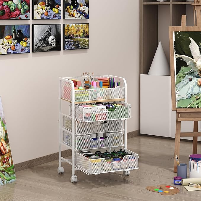 5-Tier Craft Organizer Cart with Wheels,Craft Organizers and Storage with Drawers,Lockable Wheels Rolling Utility Cart with DIY Divider,Office Supply Organizer,Ideal for Studio,Office Patent Pending - Image 5