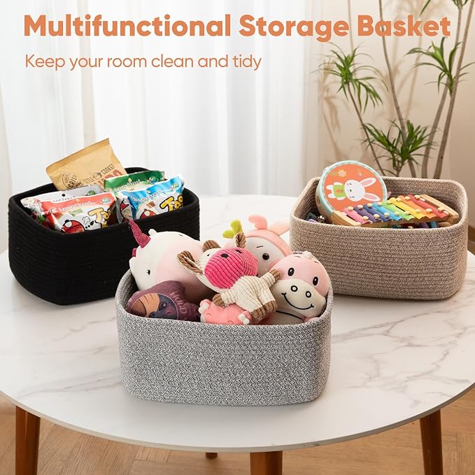 OIAHOMY 4 Pack 14.17 * 11.02 * 6.3IN Storage Baskets for Organizing Shelves, Woven Rope Baskets for Organizing Books, Clothes, Decorative Basket for Living Room, Nursery, Bedroom, Gift Basket, Brown - Image 6