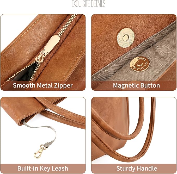 GAEKEAO Tote Bag for Women Vegan Leather Zipper Shoulder Bags Travel Purses | Large Capacity Purse Handbags, Inner Pocket with Key Clip, Fits 14" Laptop, for Casual Work Dating Commute Daily Weekender - Image 5