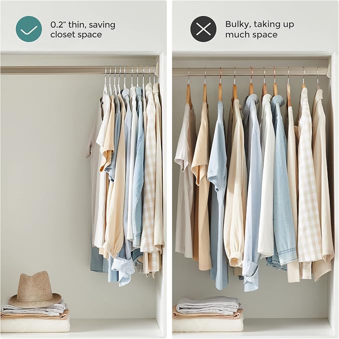 SONGMICS Plastic Clothes Hangers, Pack of 50, Non-Slip, Space-Saving | 0.2 Inches Thick, 17.7 Inches Wide, 360° Swivel Hook, White and Dark Gray, BREANNA Collection UCRP050W50 - Image 7