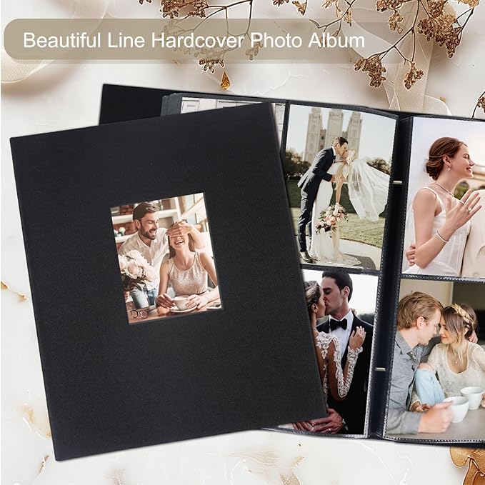 Photo Album 6x4 400 Pockets Slip in Large Capacity Album for Family Wedding Anniversary Linen Album Book Holds 400 Vertical 10x15cm Photos(400 Pockets, Black) - Image 3