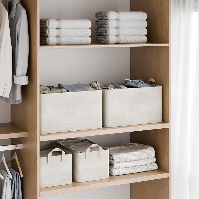 StorageWorks Fabric Storage Bins, Linen Closet Organizers, Beige, 2-Pack | With Reinforced PU Handles, Metal Frame, Sturdy Structure, Collapsible, for Closet, Shelves, Holds Clothes, Towels, Blankets - Image 2